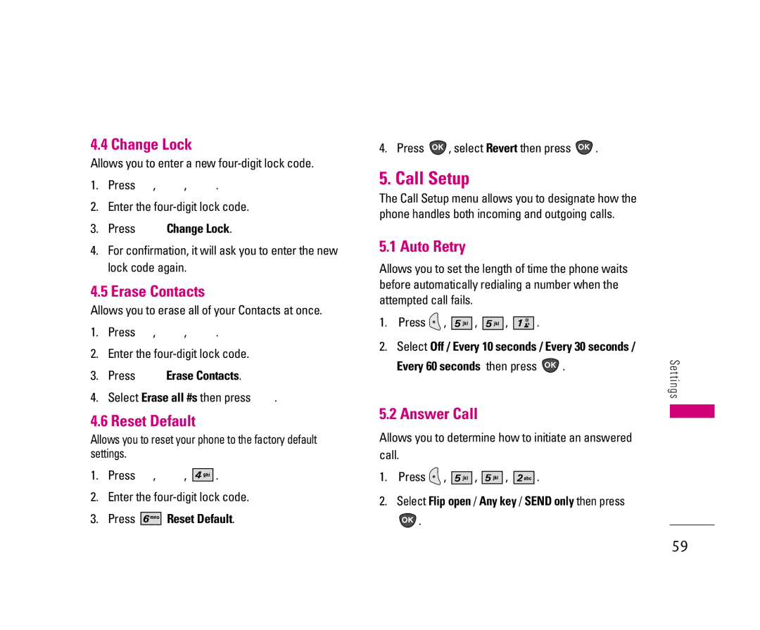 LG Electronics UX3300 manual Call Setup 