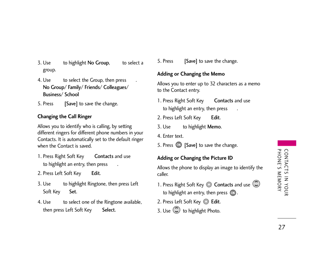 LG Electronics UX355 manual Business/ School, Changing the Call Ringer, Adding or Changing the Memo 