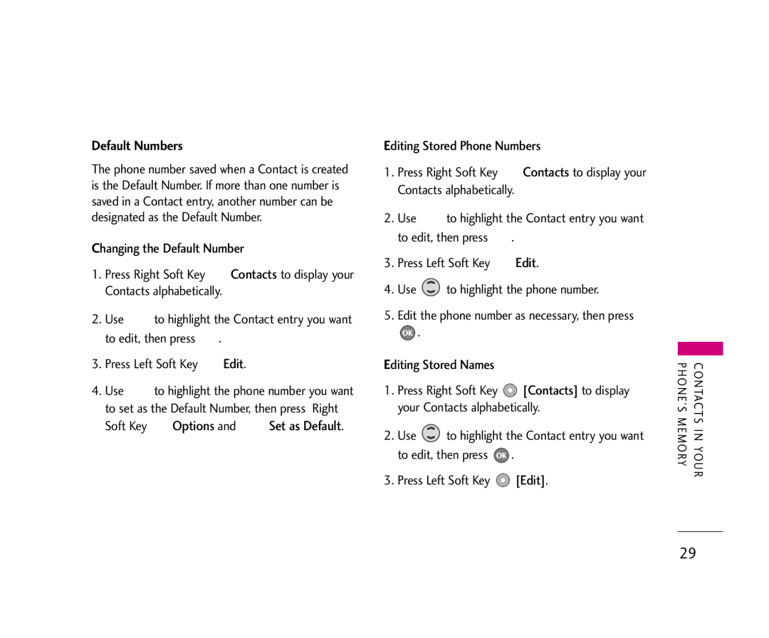 LG Electronics UX355 manual Default Numbers 