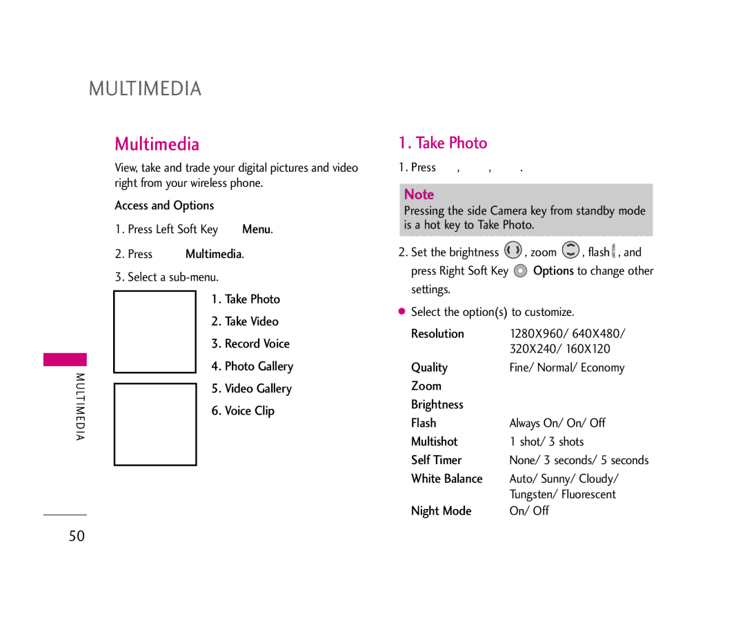 LG Electronics UX355 manual Multimedia, Take Photo 