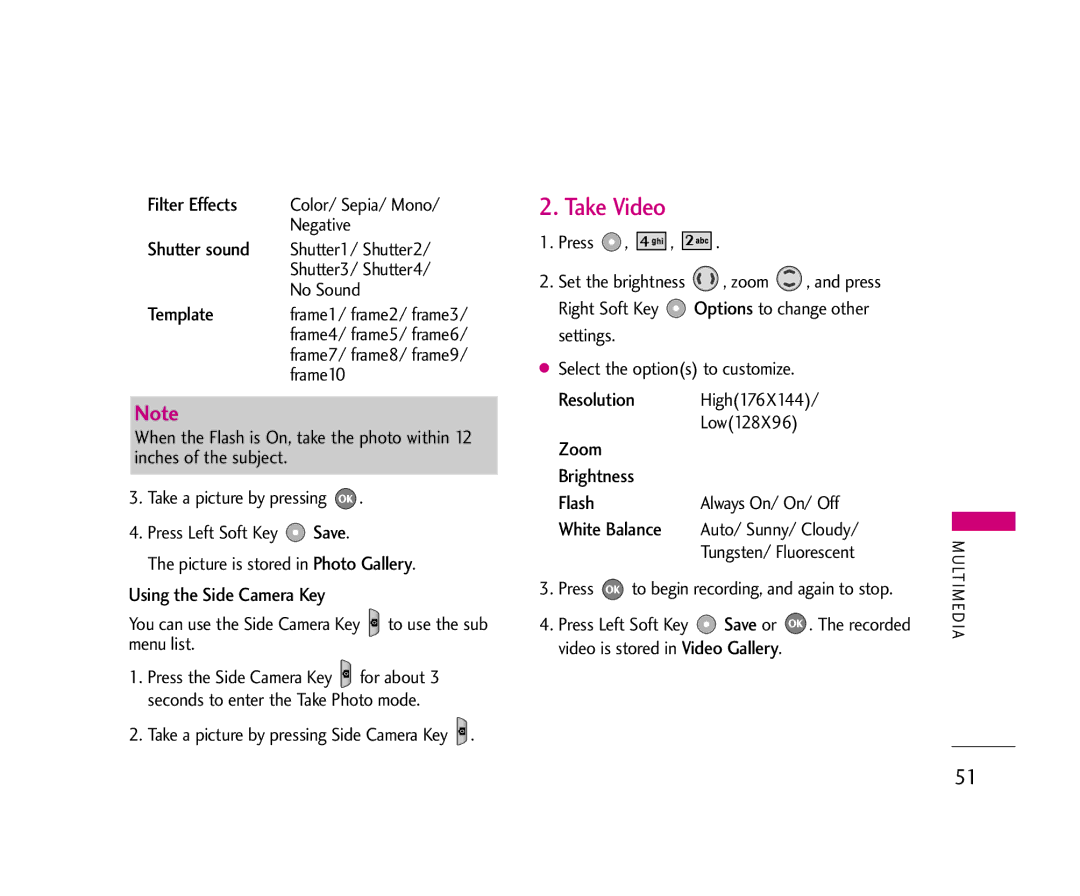 LG Electronics UX355 manual Take Video 