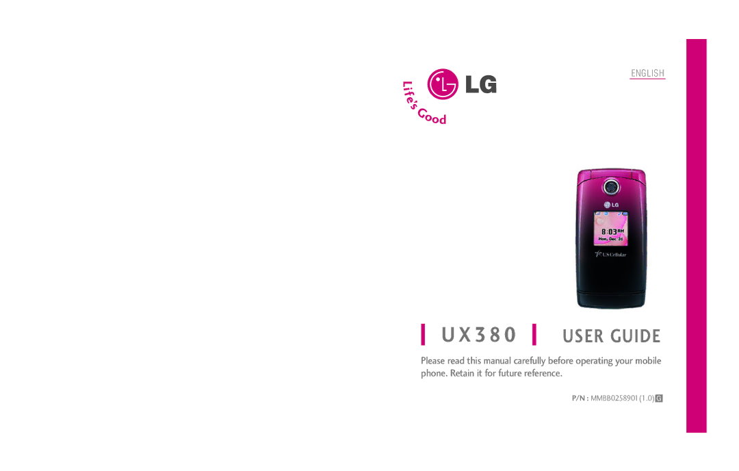 LG Electronics UX380 manual 3 8 