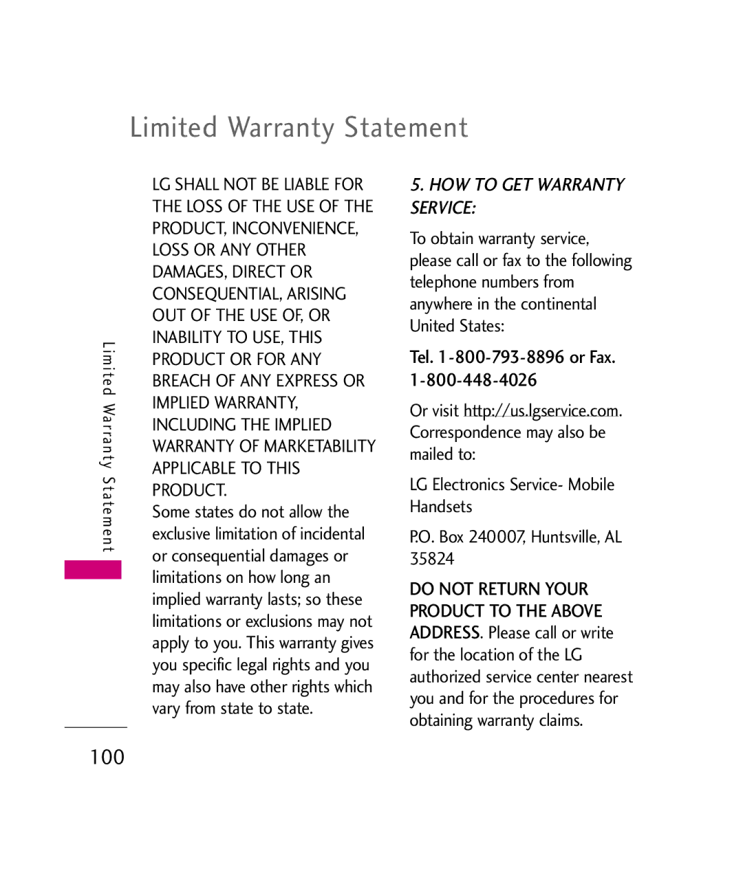 LG Electronics UX380 manual HOW to GET Warranty Service, Tel -800-793-8896 or Fax 