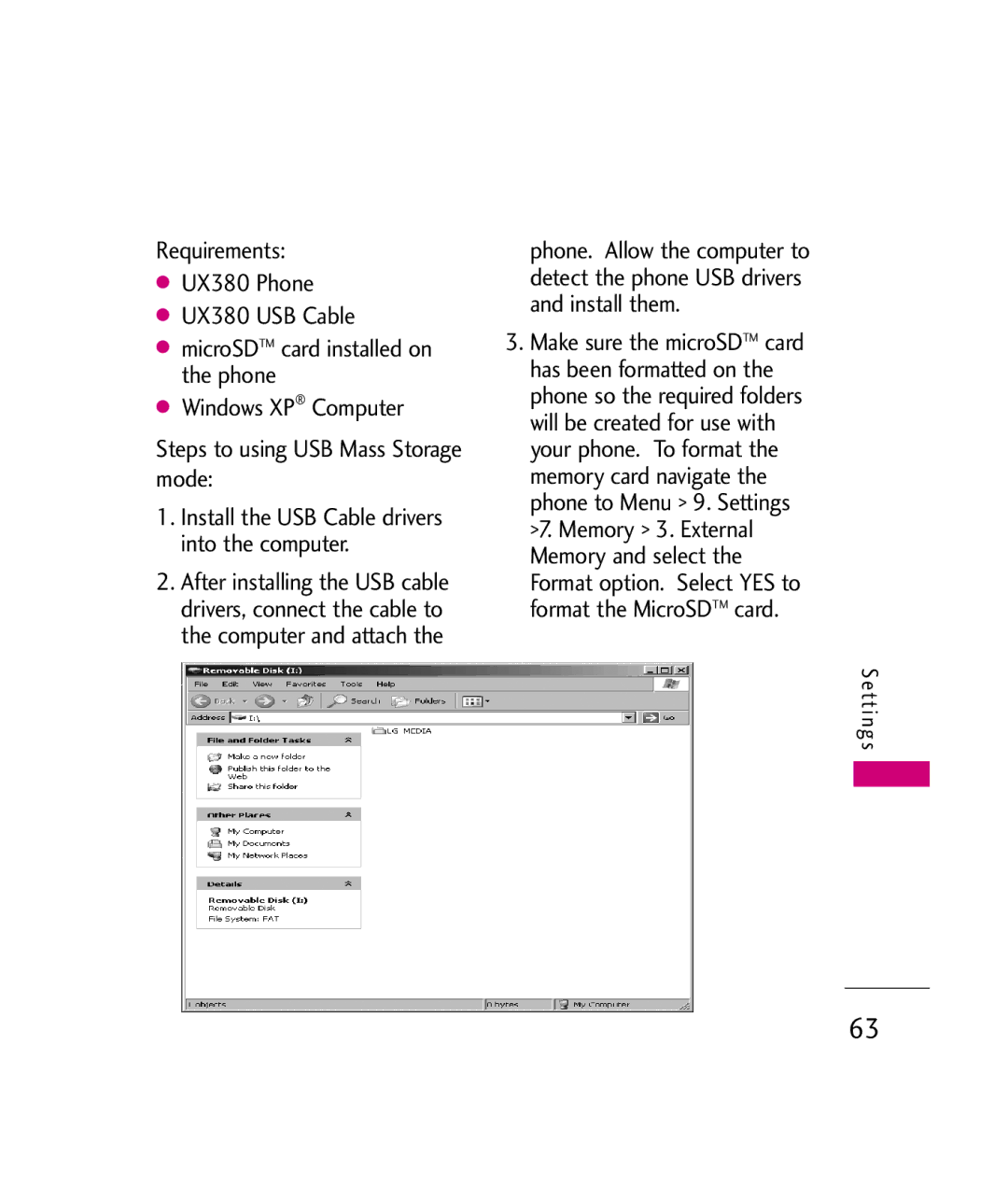 LG Electronics UX380 manual Install the USB Cable drivers into the computer 