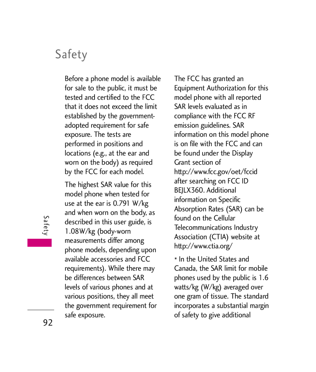 LG Electronics UX380 manual Exposure. The tests are, Performed in positions, By the FCC for each model, 08W/kg body-worn 