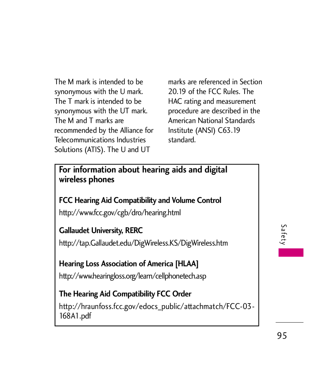 LG Electronics UX380 manual Marks are referenced in Section, Http//tap.Gallaudet.edu/DigWireless.KS/DigWireless.htm 