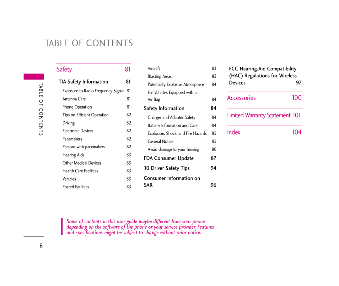 LG Electronics UX390 manual TIA Safety Information, Devices 