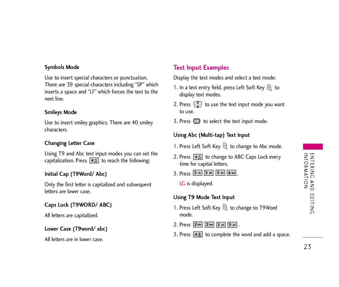 LG Electronics UX390 manual Text Input Examples 