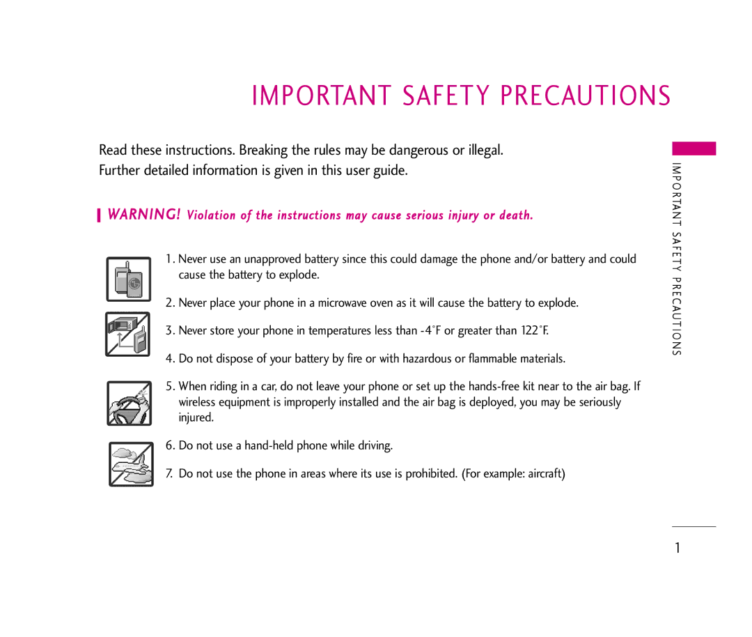 LG Electronics UX390 manual Important Safety Precautions 