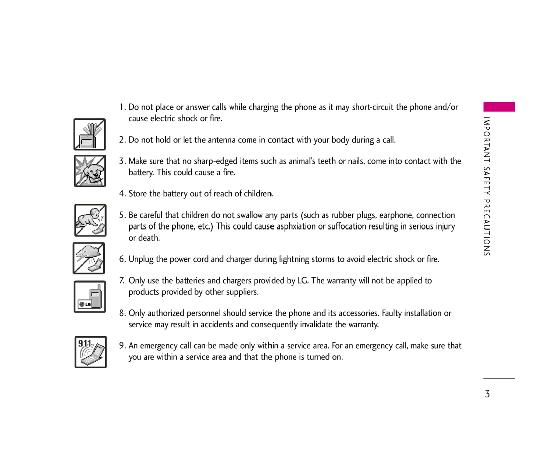 LG Electronics UX390 manual Important Safety Precautions 