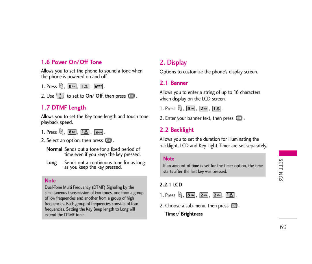 LG Electronics UX390 manual Display, Power On/Off Tone, Dtmf Length, Banner, Backlight 