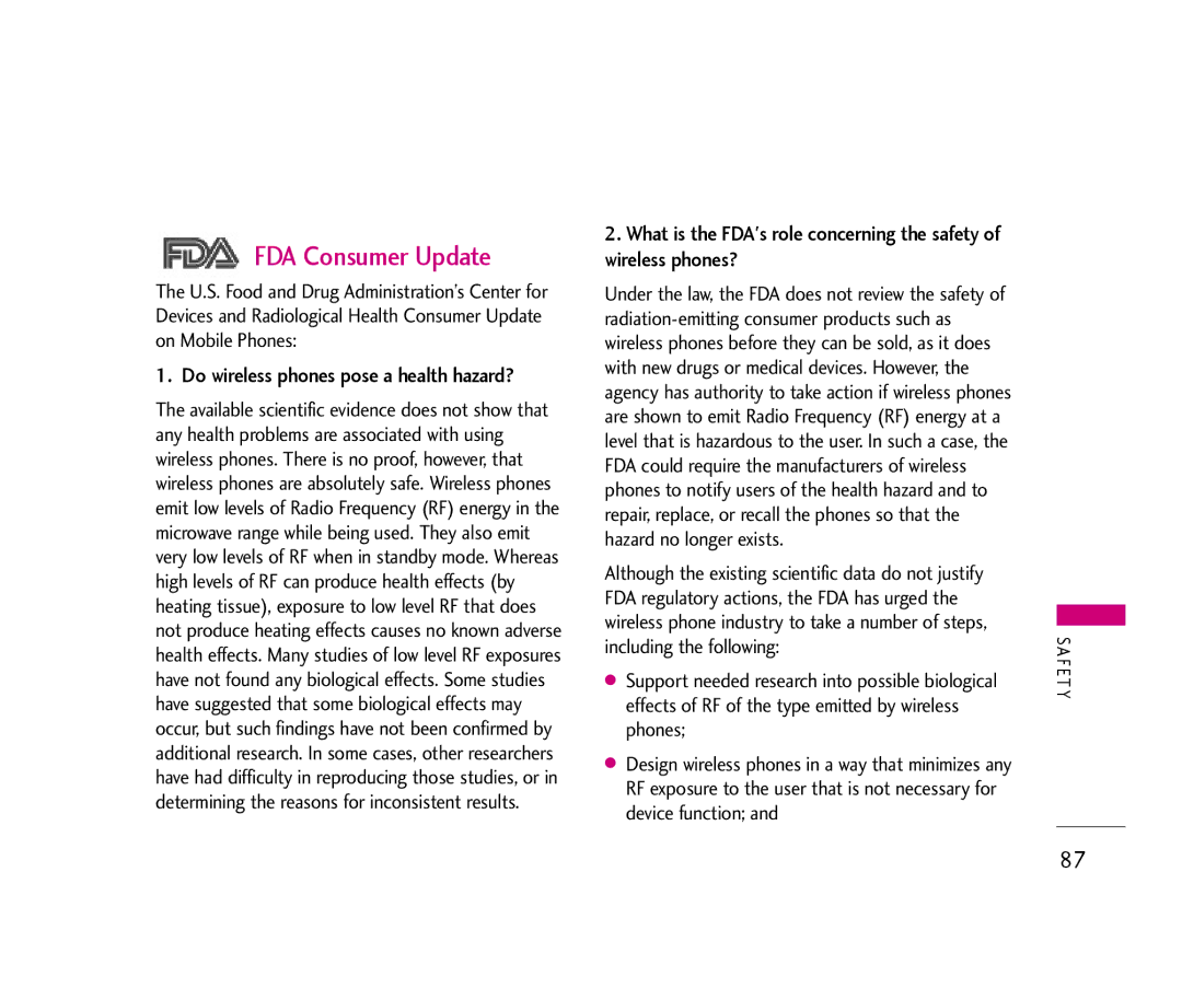 LG Electronics UX390 manual FDA Consumer Update 