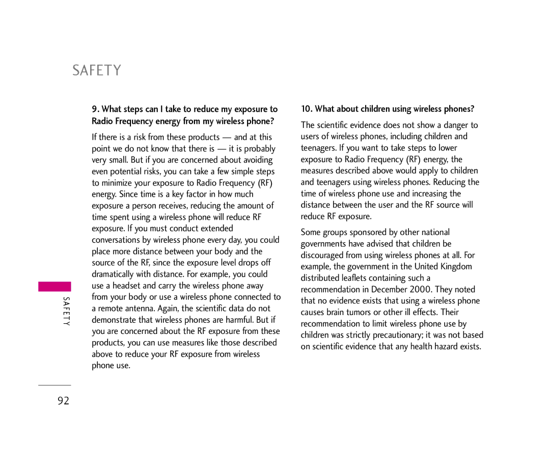 LG Electronics UX390 manual Exposure. If you must conduct extended, Phone use, What about children using wireless phones? 