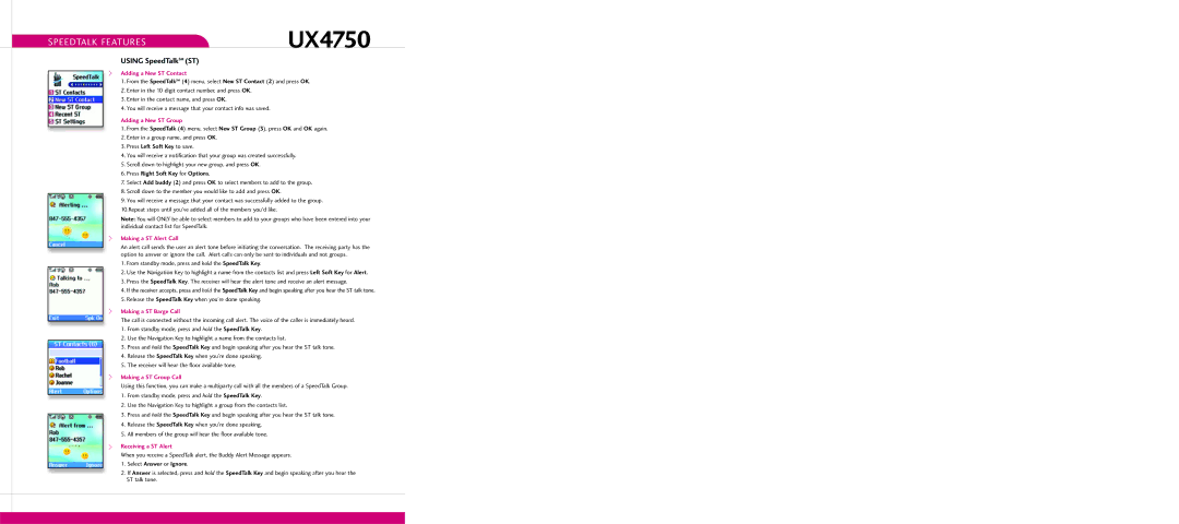 LG Electronics UX4750 specifications Speedtalk Features, Using SpeedTalkSM ST 