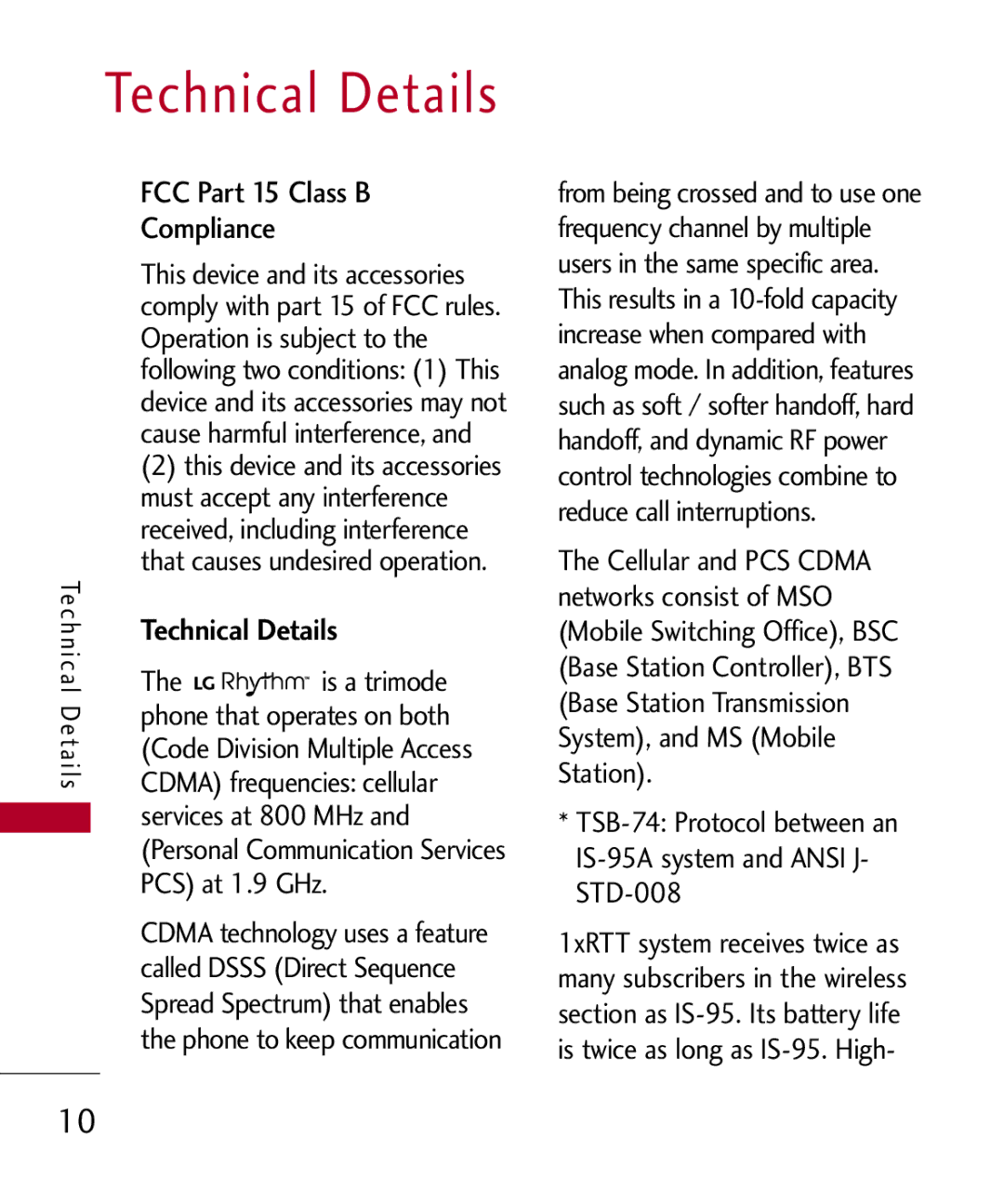 LG Electronics UX585, MMBB0309701 manual FCC Part 15 Class B Compliance, Technical Details 