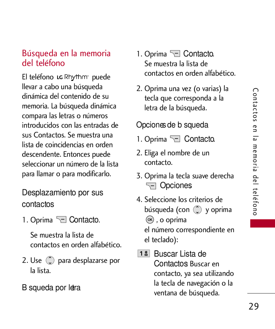 LG Electronics UX585, MMBB0309701 manual Búsqueda en la memoria del teléfono, Desplazamiento por sus contactos 