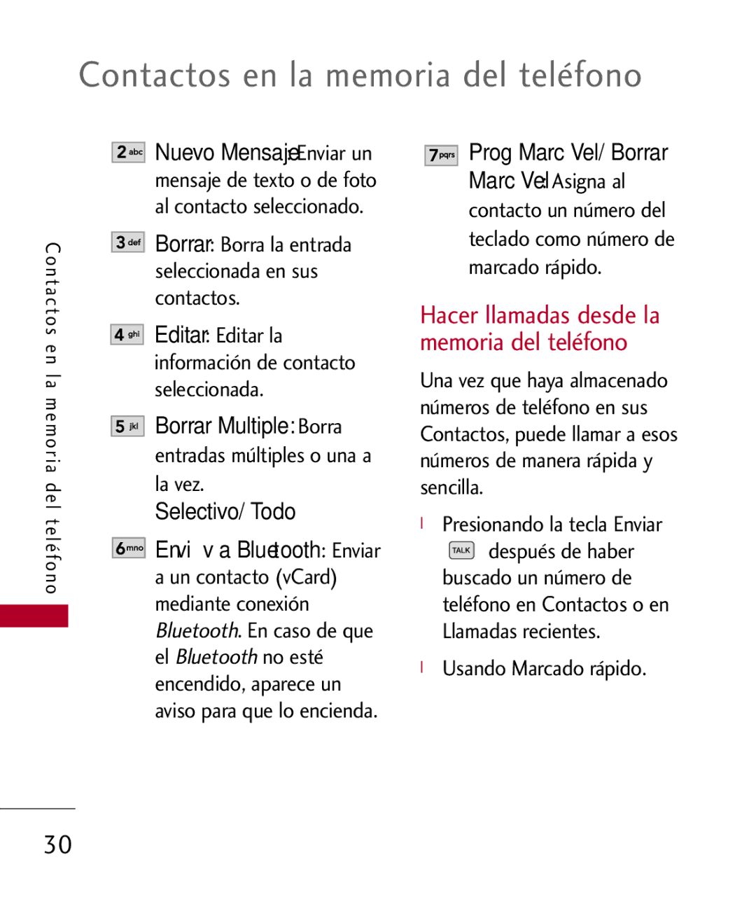 LG Electronics MMBB0309701, UX585 manual Prog Marc Vel/ Borrar, Marc Vel Asigna al, Envió vía Bluetooth Enviar 