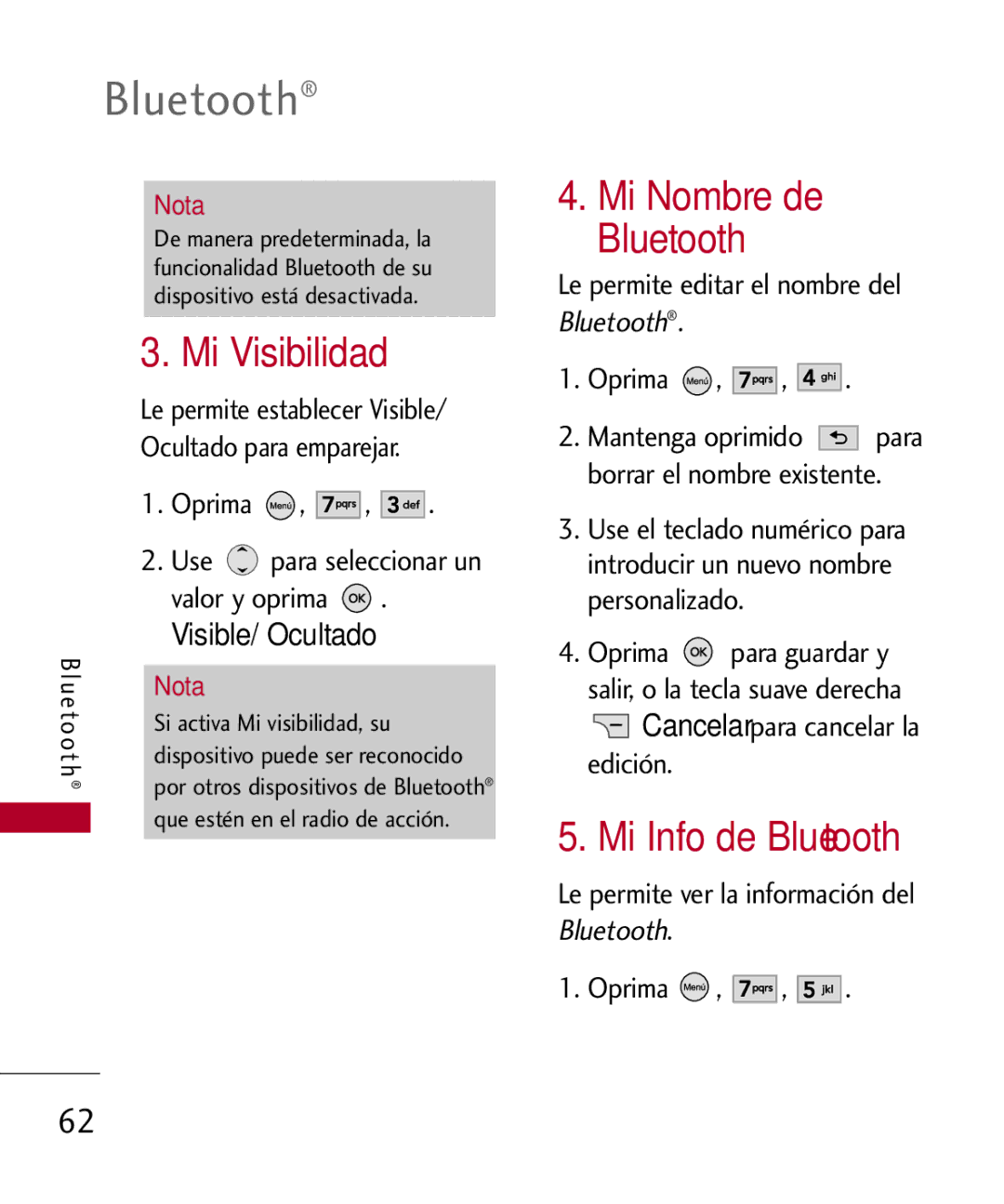 LG Electronics MMBB0309701 Mi Visibilidad, Mi Info de Bluetooth, Para cancelar la Edición, Bluetooth Visible/ Ocultado 