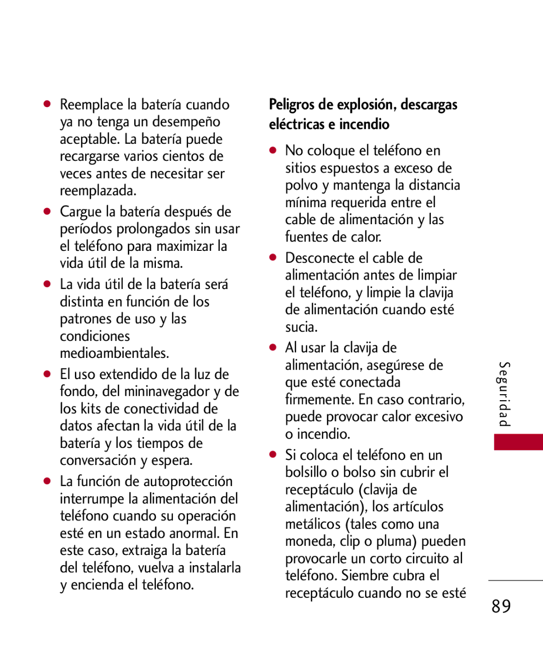 LG Electronics UX585, MMBB0309701 manual Peligros de explosión, descargas eléctricas e incendio 