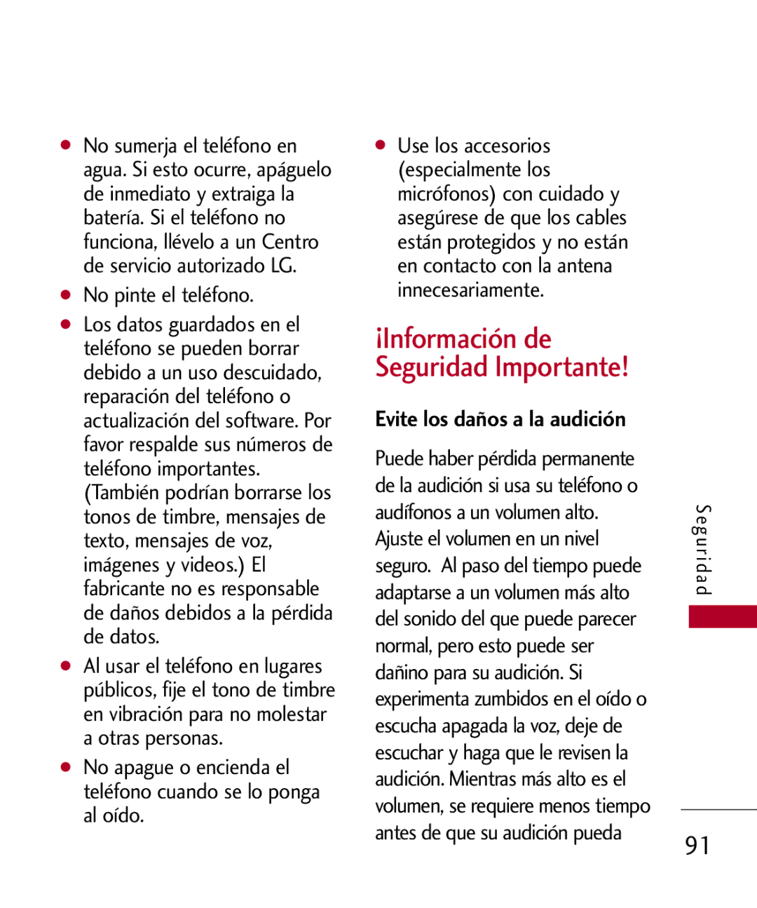 LG Electronics UX585, MMBB0309701 manual ¡Información de Seguridad Importante, No pinte el teléfono 