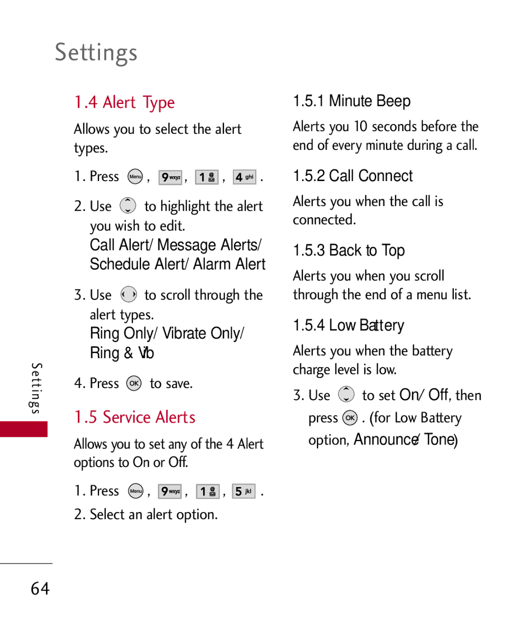 LG Electronics UX585, MMBB0309701 manual Alert Type, Service Alerts 