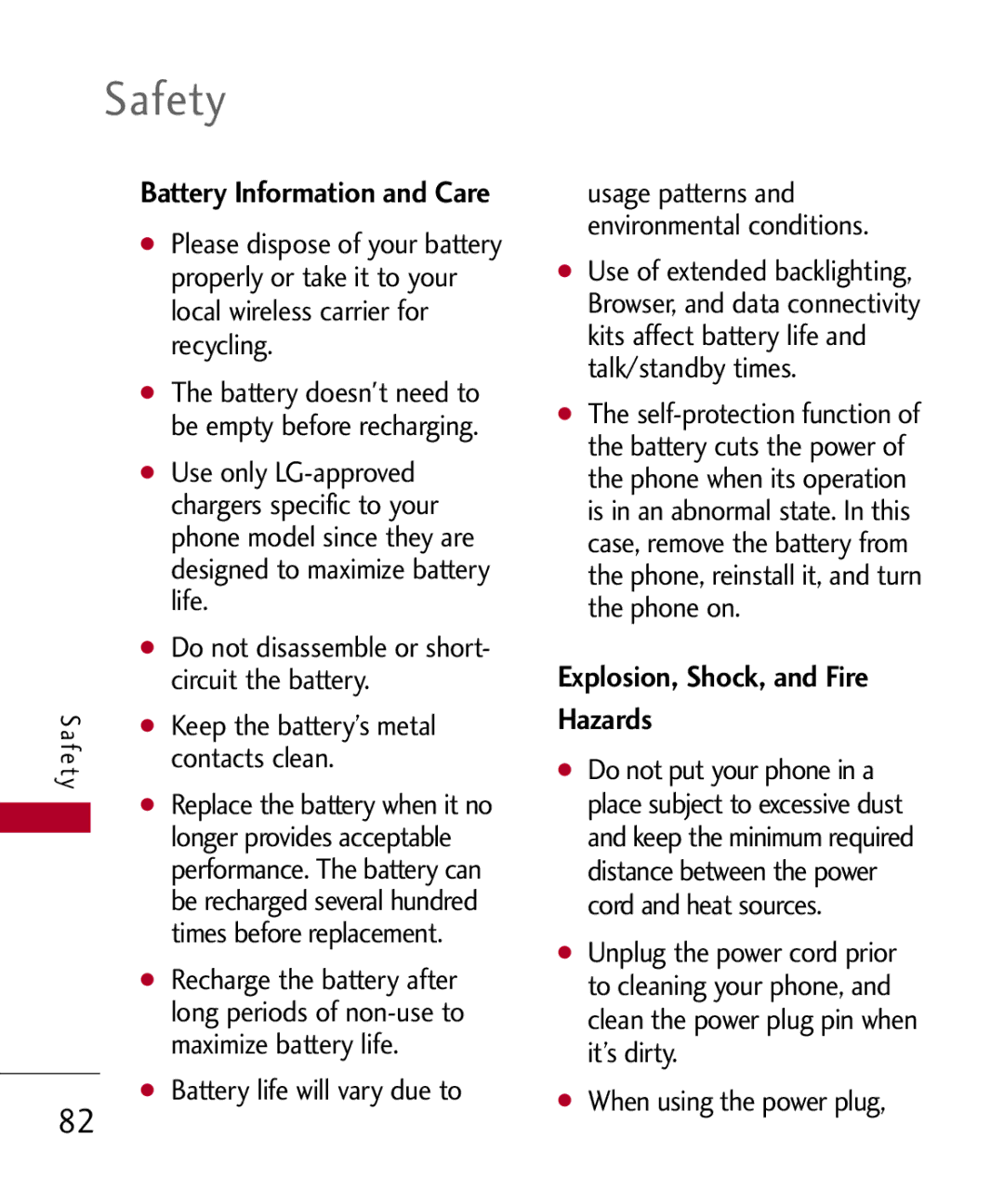 LG Electronics UX585, MMBB0309701 manual Explosion, Shock, and Fire Hazards 