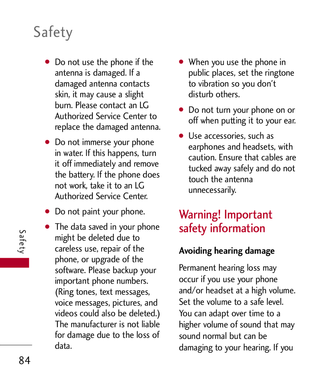 LG Electronics UX585, MMBB0309701 manual Avoiding hearing damage 