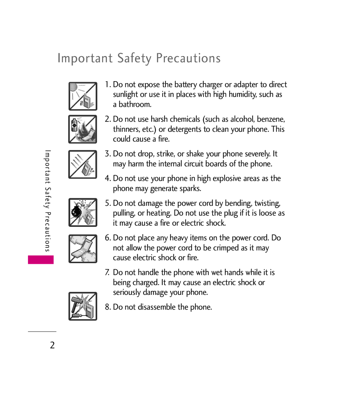 LG Electronics UX840H, MMBB0339801(1.0) manual Important Safety Precautions, Do not disassemble the phone 