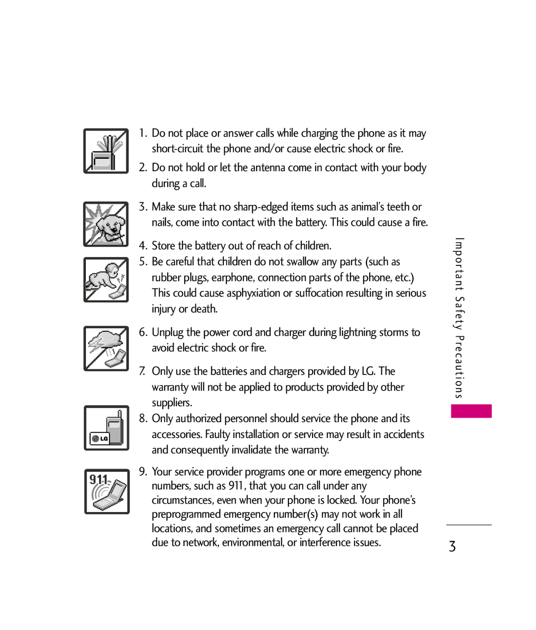 LG Electronics MMBB0339801(1.0), UX840H manual Store the battery out of reach of children 