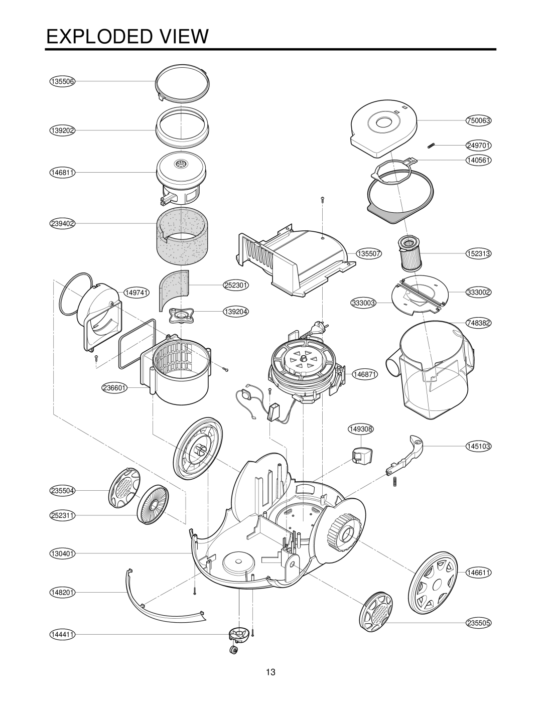 LG Electronics V-C7070CP, V-C7070CT, V-C7050HT, V-C7050NT service manual Exploded View 