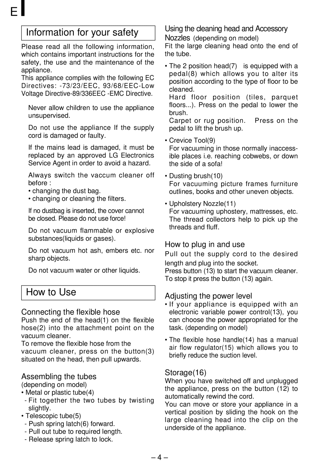 LG Electronics V-CP243NDN/NTN, V-CP243RDN/RTN, V-CP243NDG/RTS manual Information for your safety, How to Use 