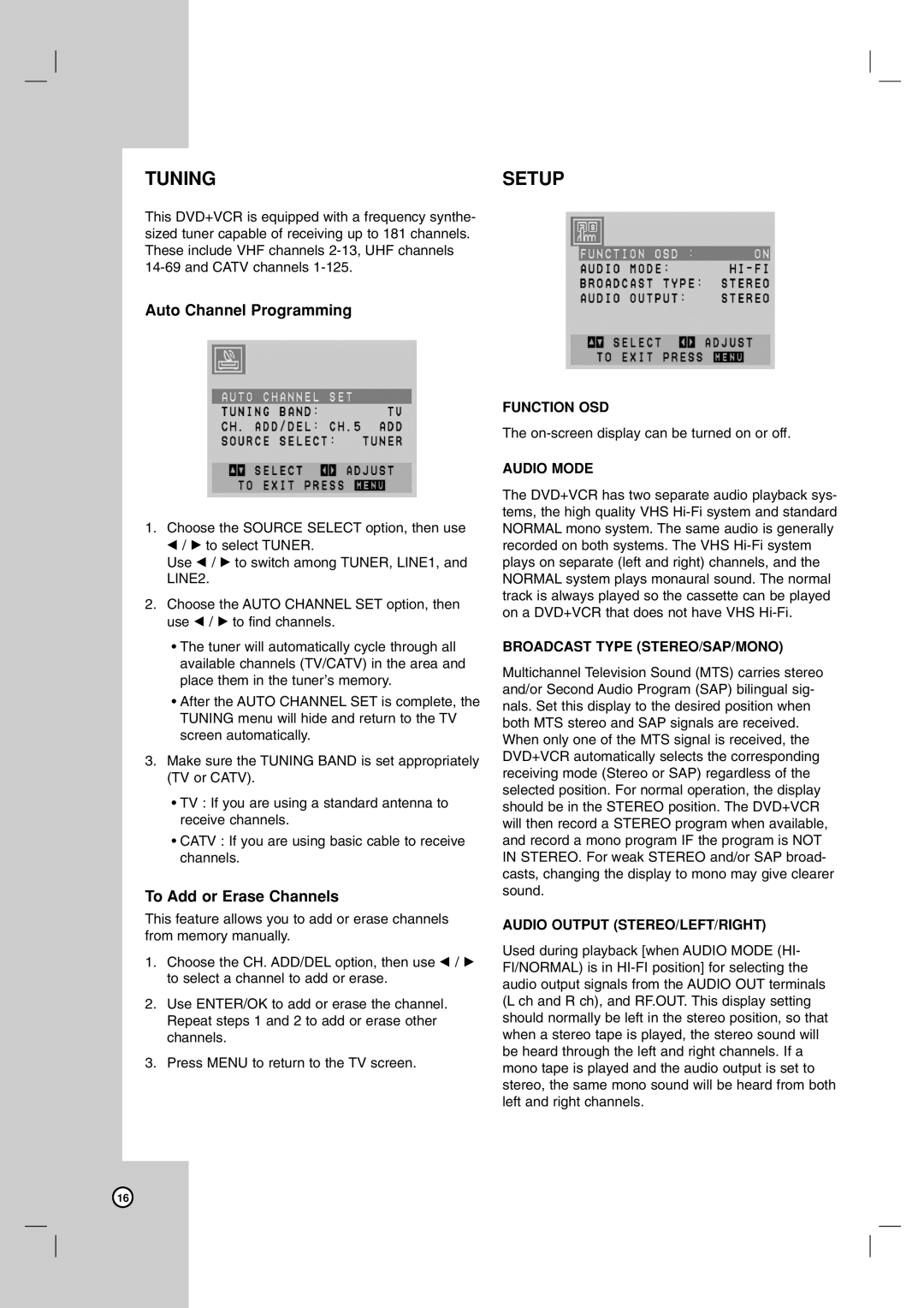 LG Electronics V194H owner manual Auto Channel Programming, To Add or Erase Channels, Broadcast Type STEREO/SAP/MONO 