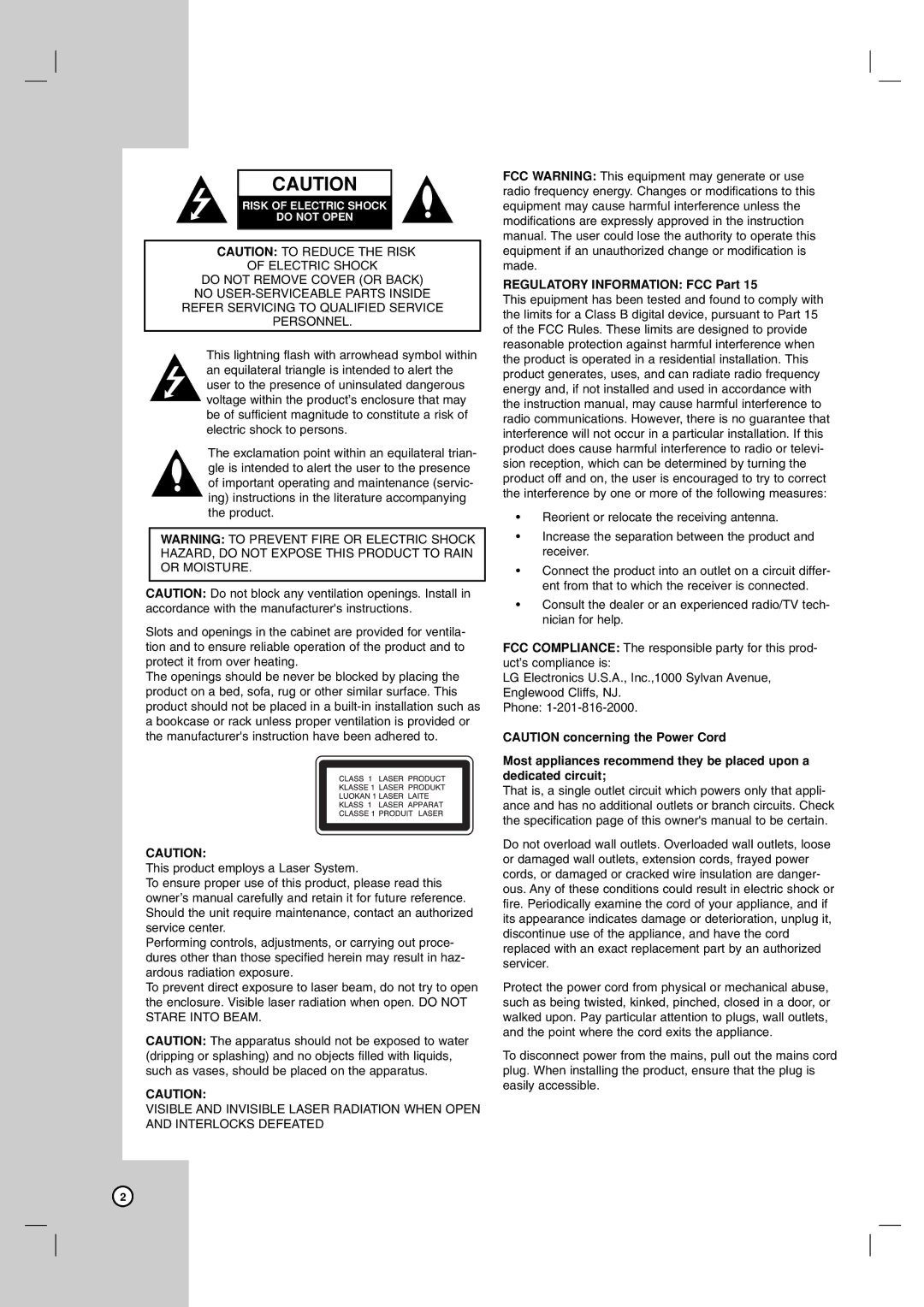 LG Electronics V194H owner manual Regulatory Information FCC Part 