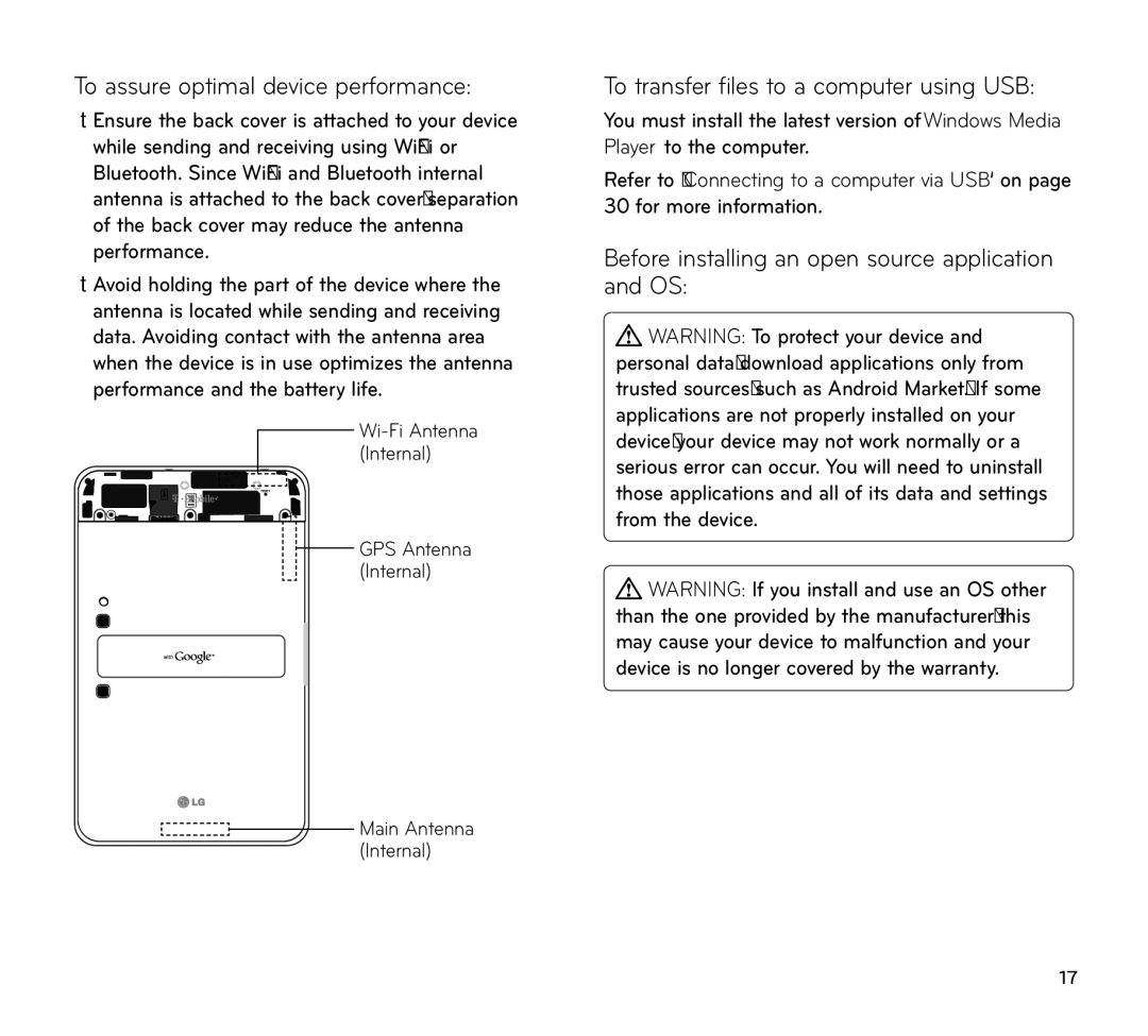 LG Electronics V909 manual Before installing an open source application and OS 