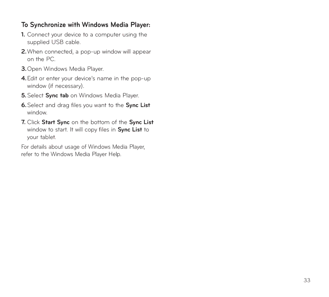 LG Electronics V909 manual To Synchronize with Windows Media Player 