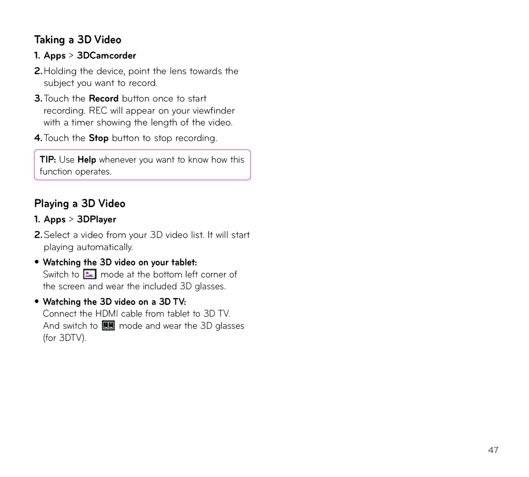 LG Electronics V909 manual Taking a 3D Video, Playing a 3D Video 