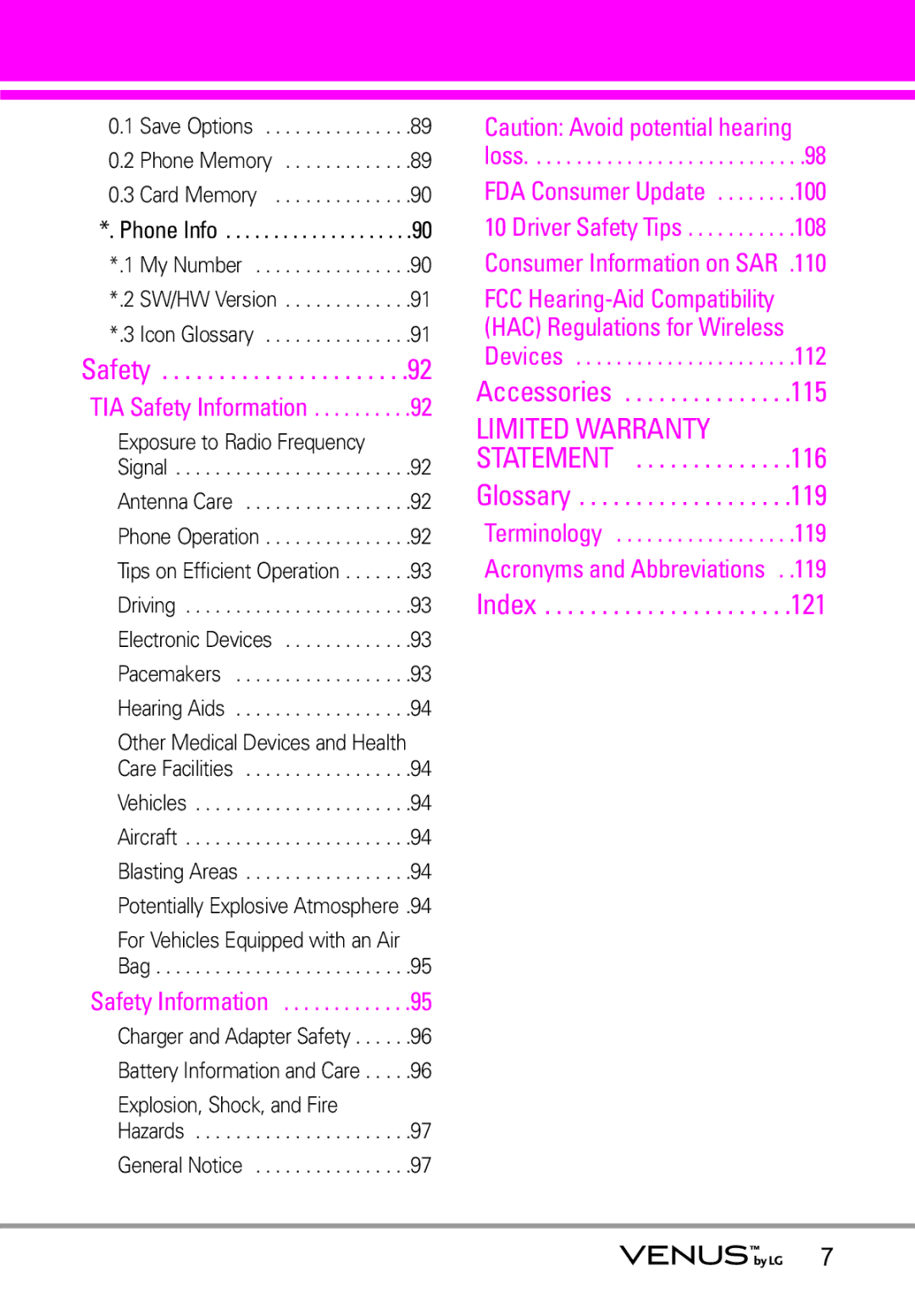 LG Electronics VENUS manual Limited Warranty 