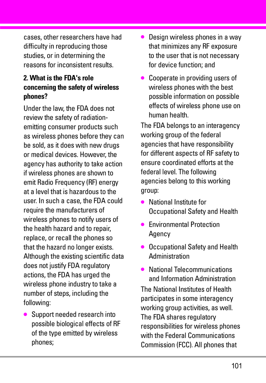 LG Electronics VENUS manual 101, National Telecommunications and Information Administration 