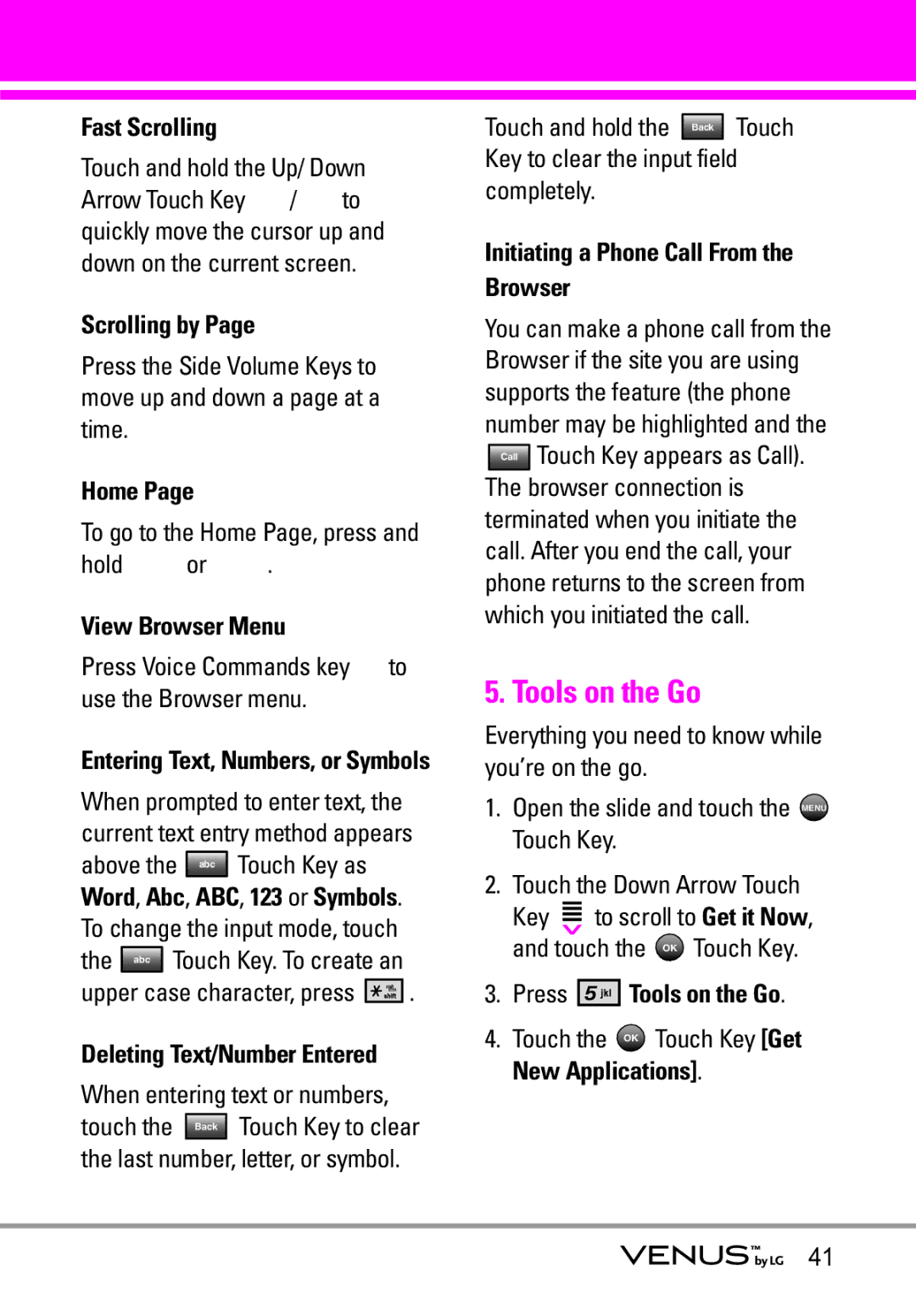 LG Electronics VENUS manual Tools on the Go 