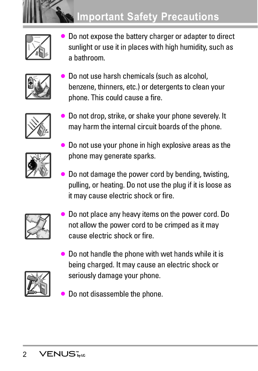 LG Electronics VENUS manual Do not disassemble the phone 