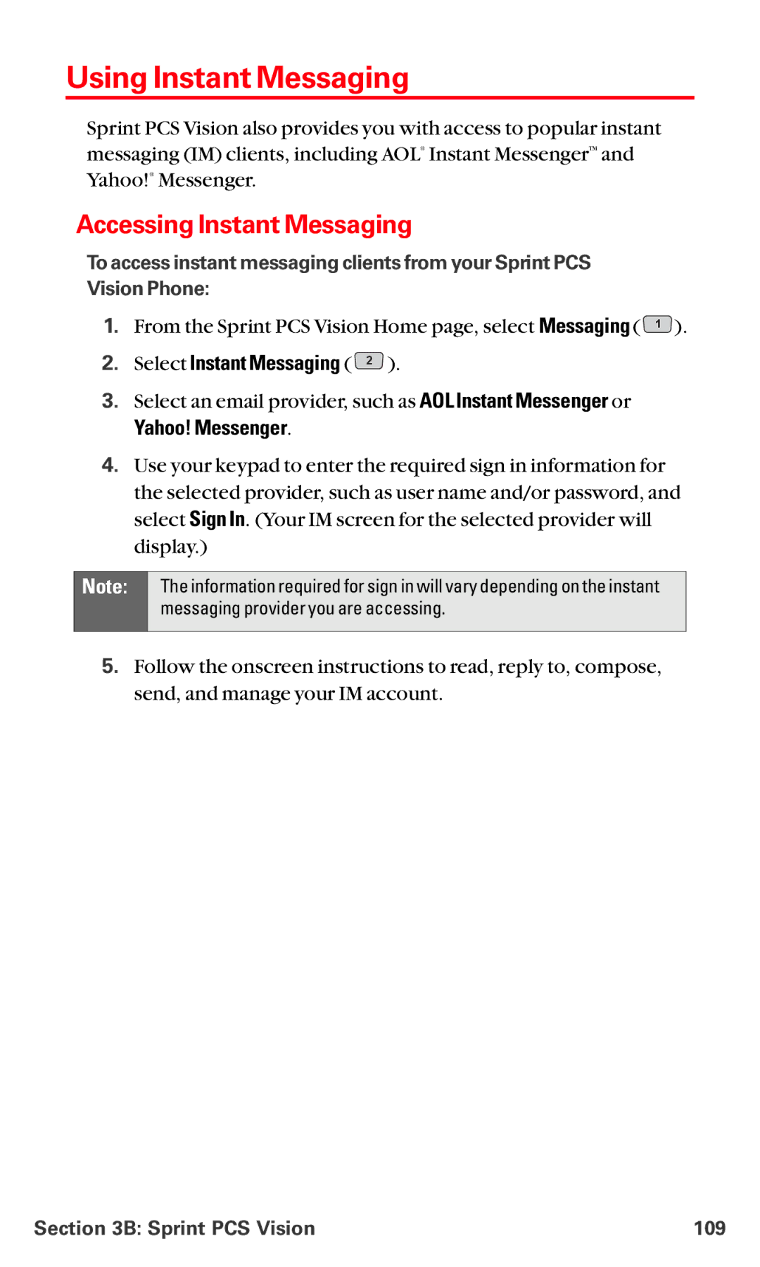 LG Electronics VI-5225 Using Instant Messaging, Accessing Instant Messaging, Select Instant Messaging, Yahoo! Messenger 