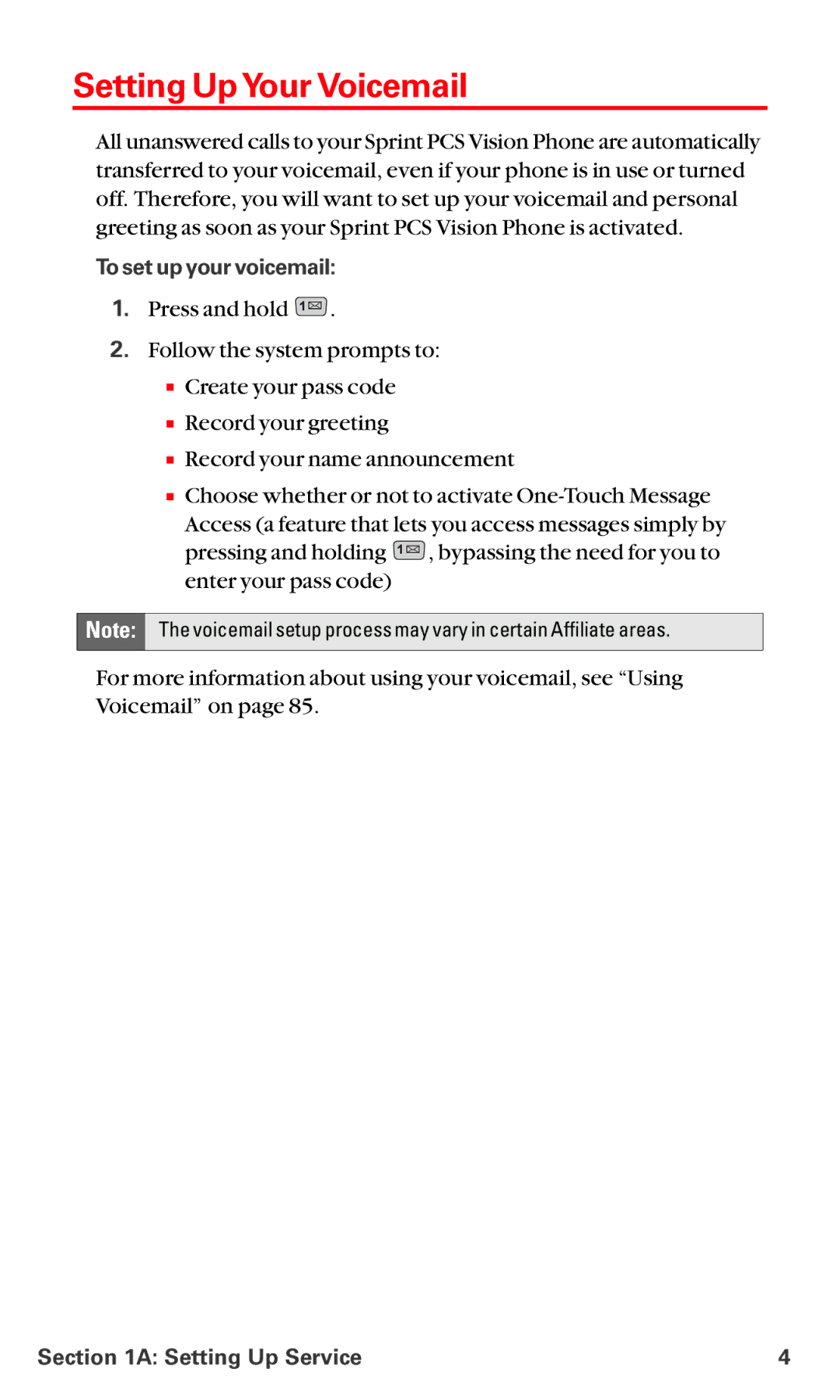 LG Electronics VI-5225 manual Setting UpYour Voicemail, To set up your voicemail 