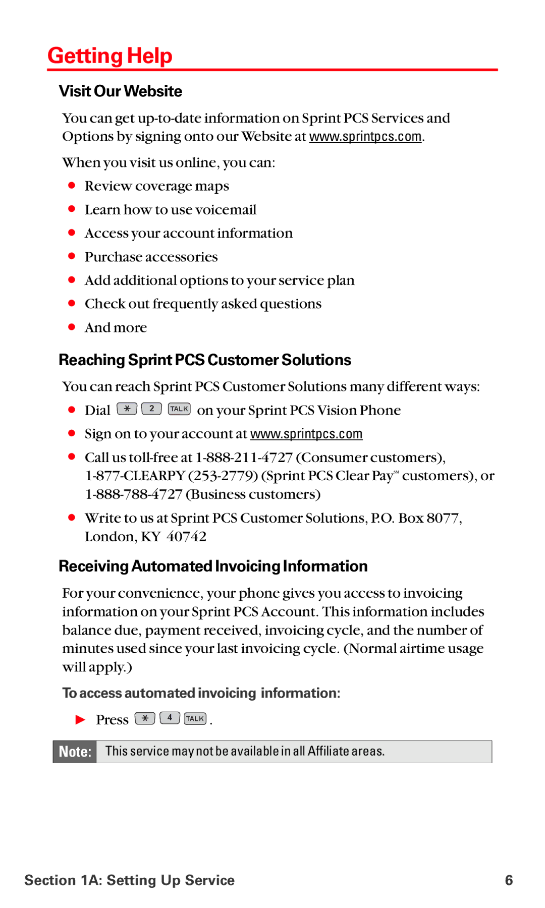 LG Electronics VI-5225 manual Getting Help, Visit Our Website, Reaching Sprint PCS Customer Solutions 