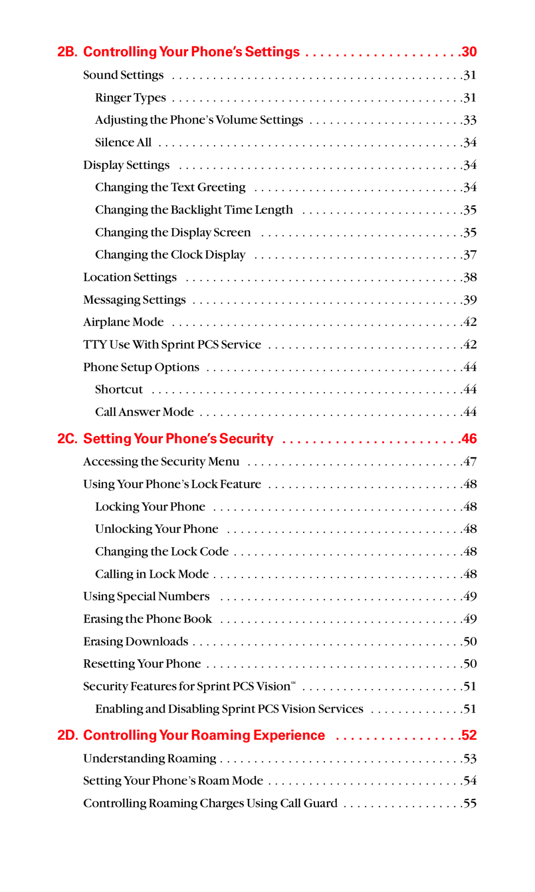 LG Electronics VI-5225 manual 2B. Controlling Your Phone’s Settings 