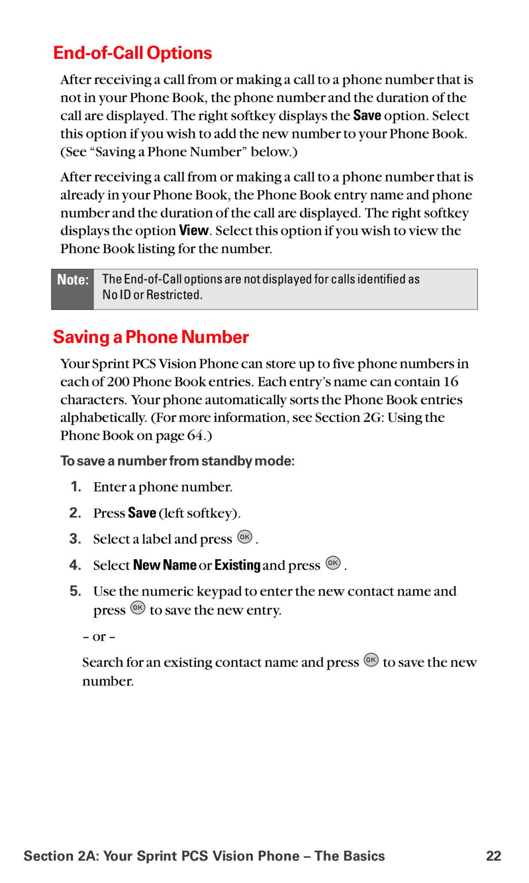 LG Electronics VI-5225 manual End-of-Call Options, Saving a Phone Number, To save a number from standby mode 