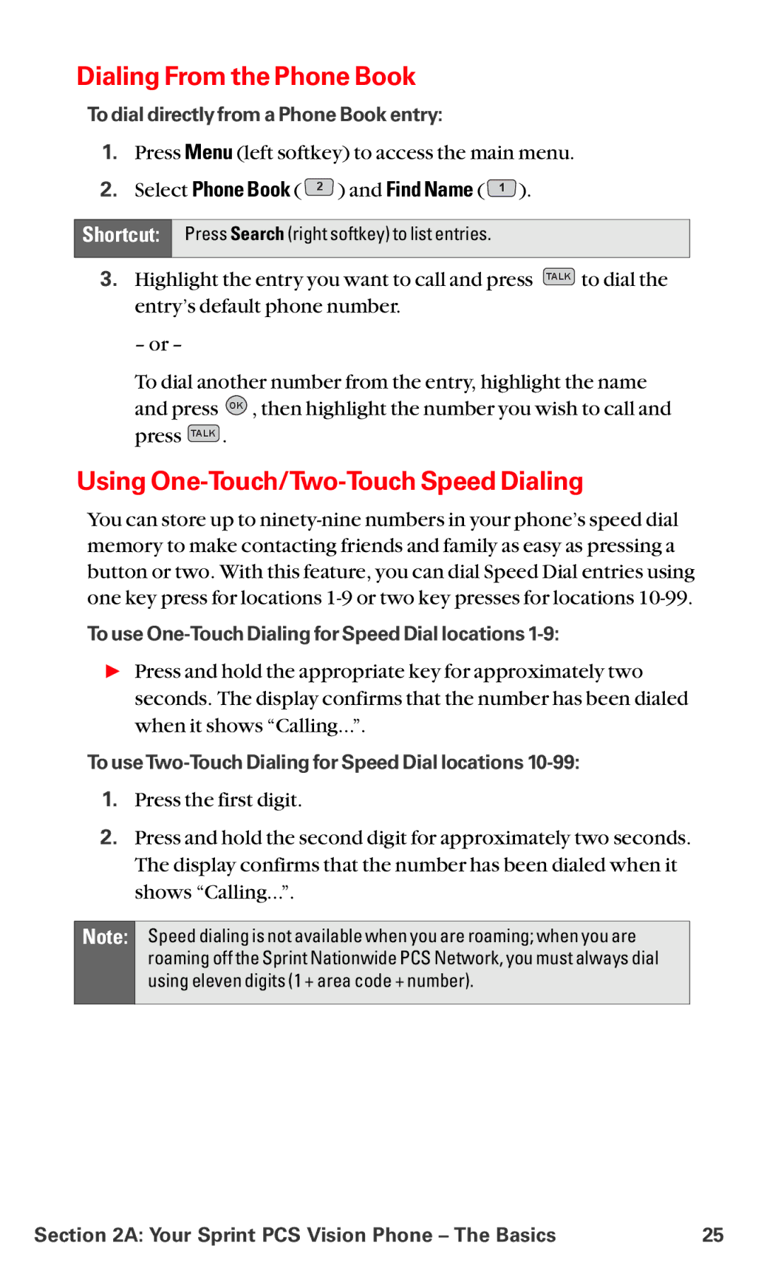 LG Electronics VI-5225 manual Dialing From the Phone Book, Using One-Touch/Two-Touch Speed Dialing 