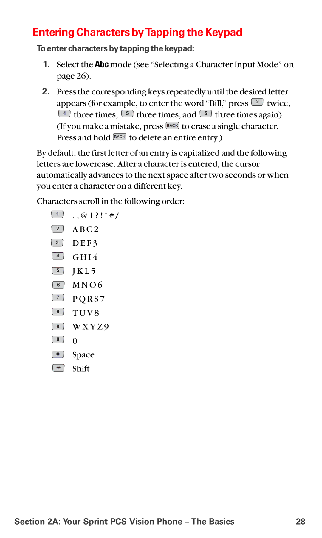 LG Electronics VI-5225 manual Entering Characters by Tapping the Keypad, To enter characters by tapping the keypad 