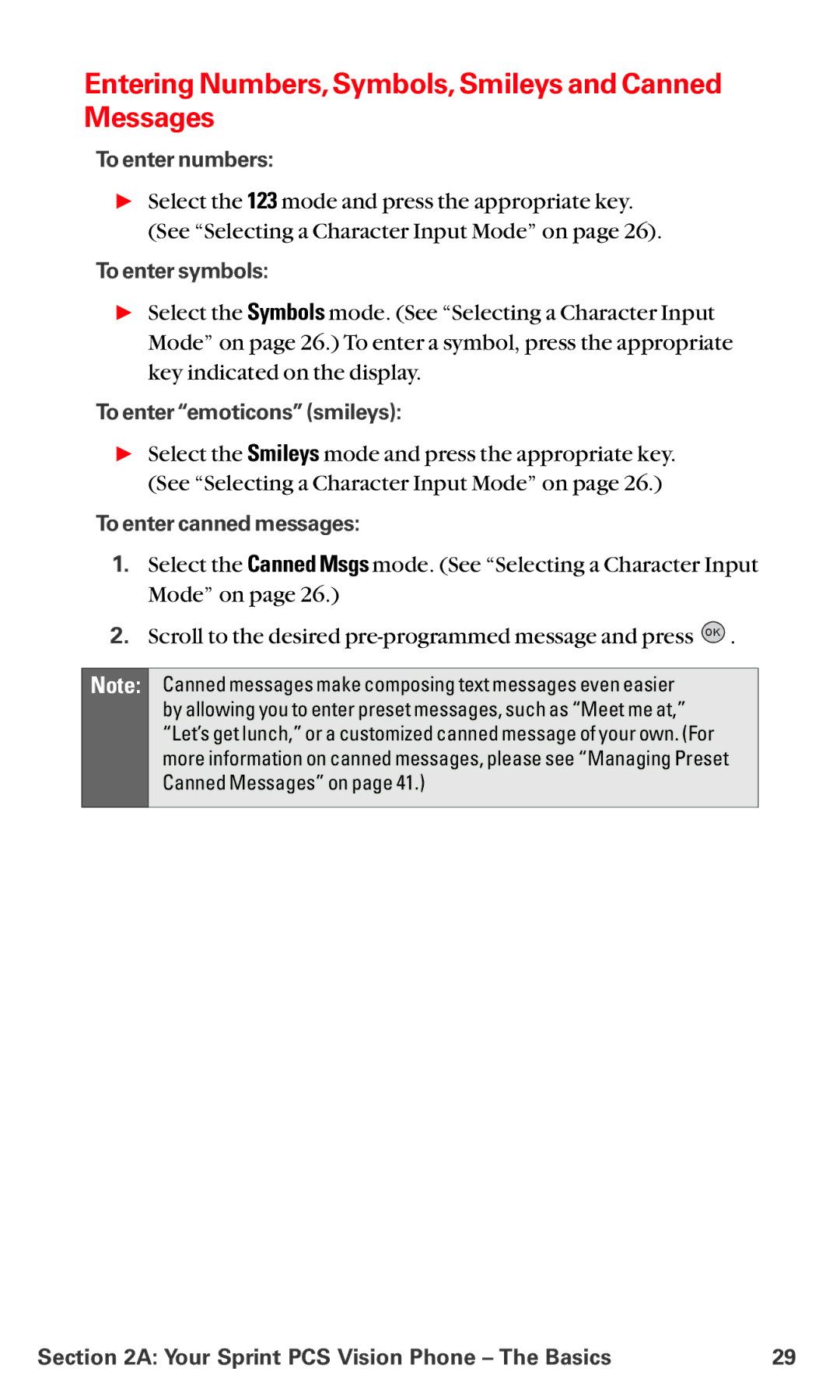 LG Electronics VI-5225 manual Entering Numbers,Symbols,Smileys and Canned Messages, To enter numbers, To enter symbols 