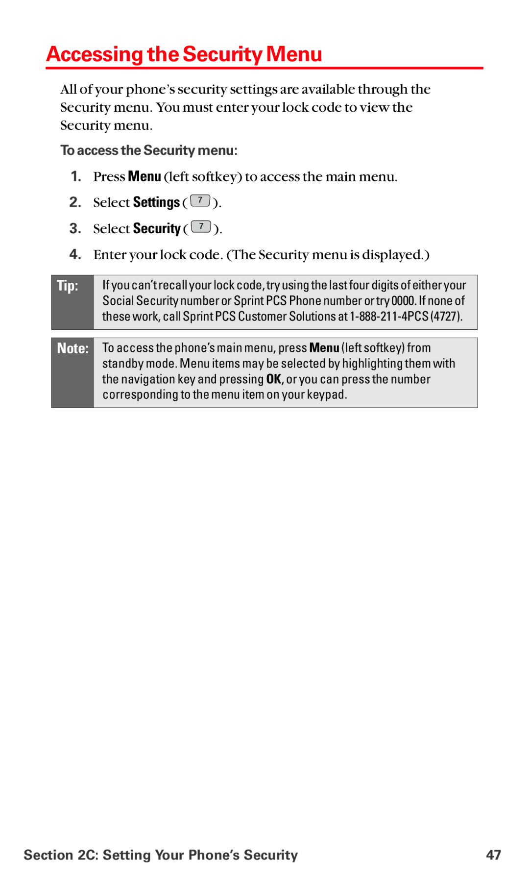 LG Electronics VI-5225 manual Accessing the Security Menu, To access the Security menu 