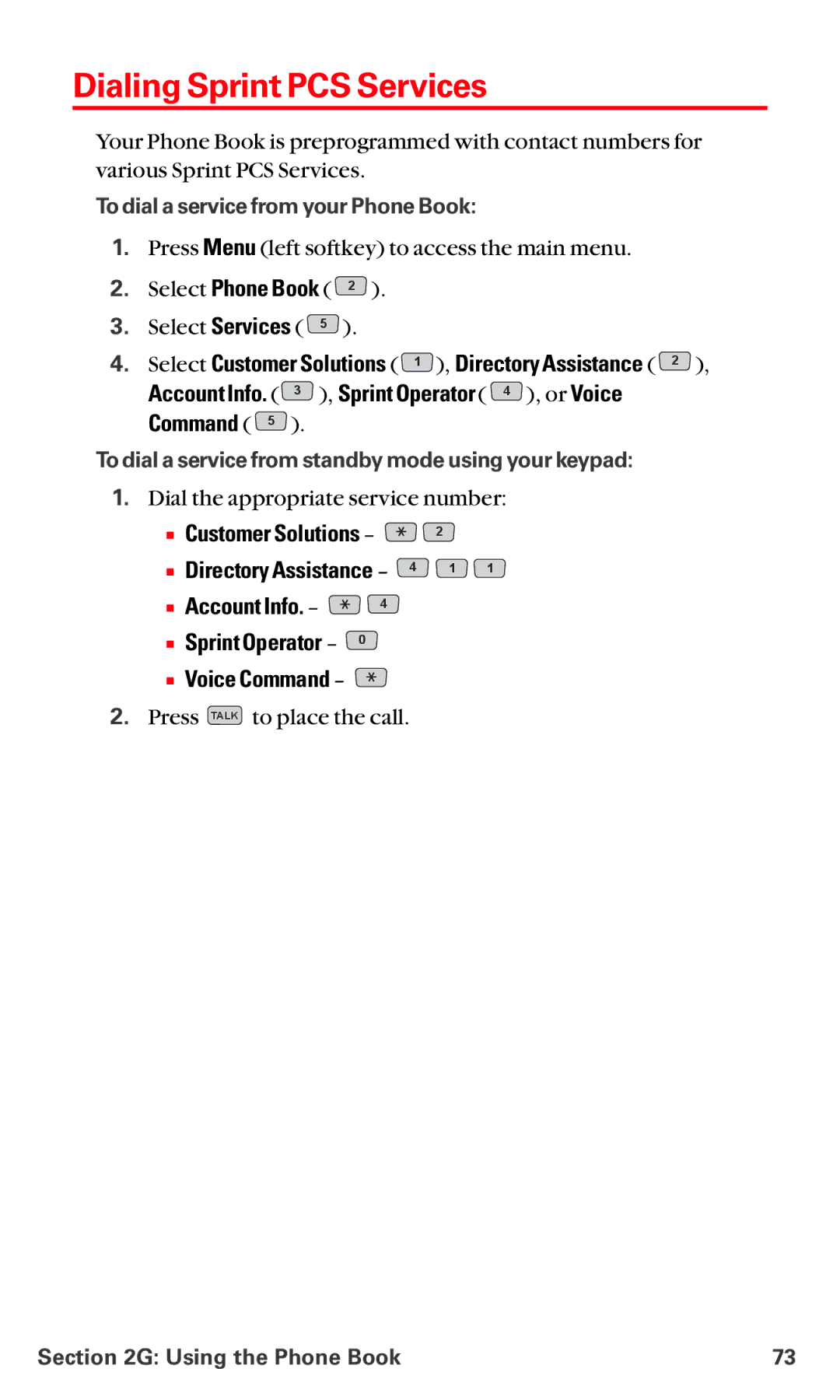 LG Electronics VI-5225 Dialing Sprint PCS Services, Select Customer Solutions 1 , Directory Assistance, Voice Command 